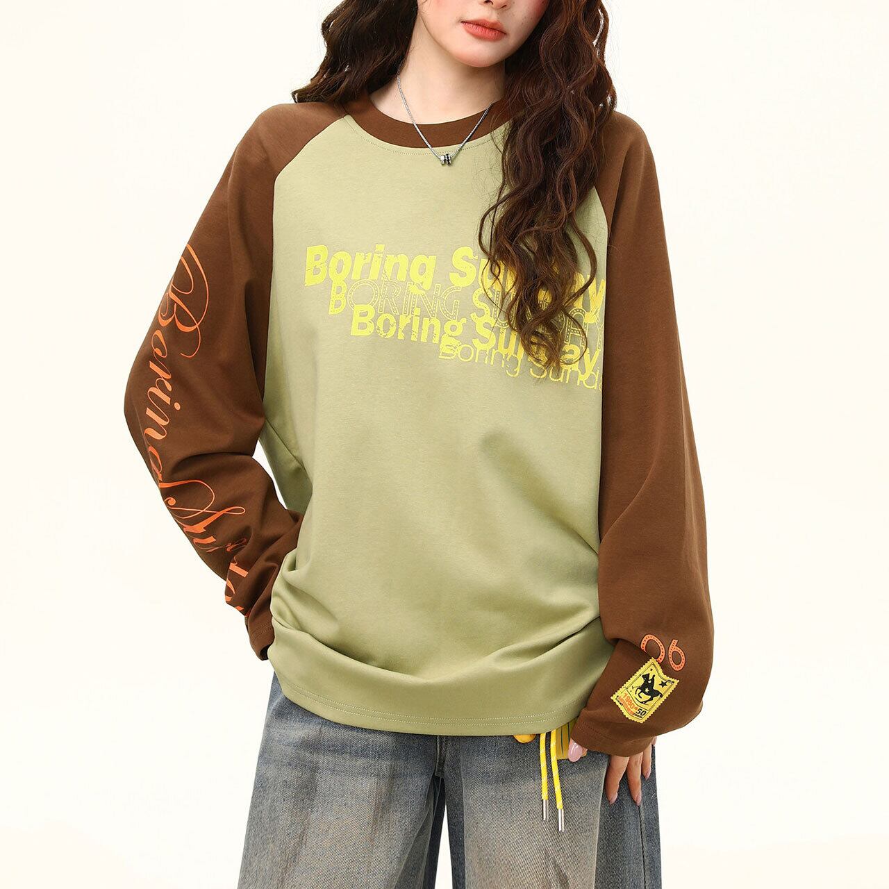 カラーブロックレタリングロングスリーブTシャツ 2col R02512