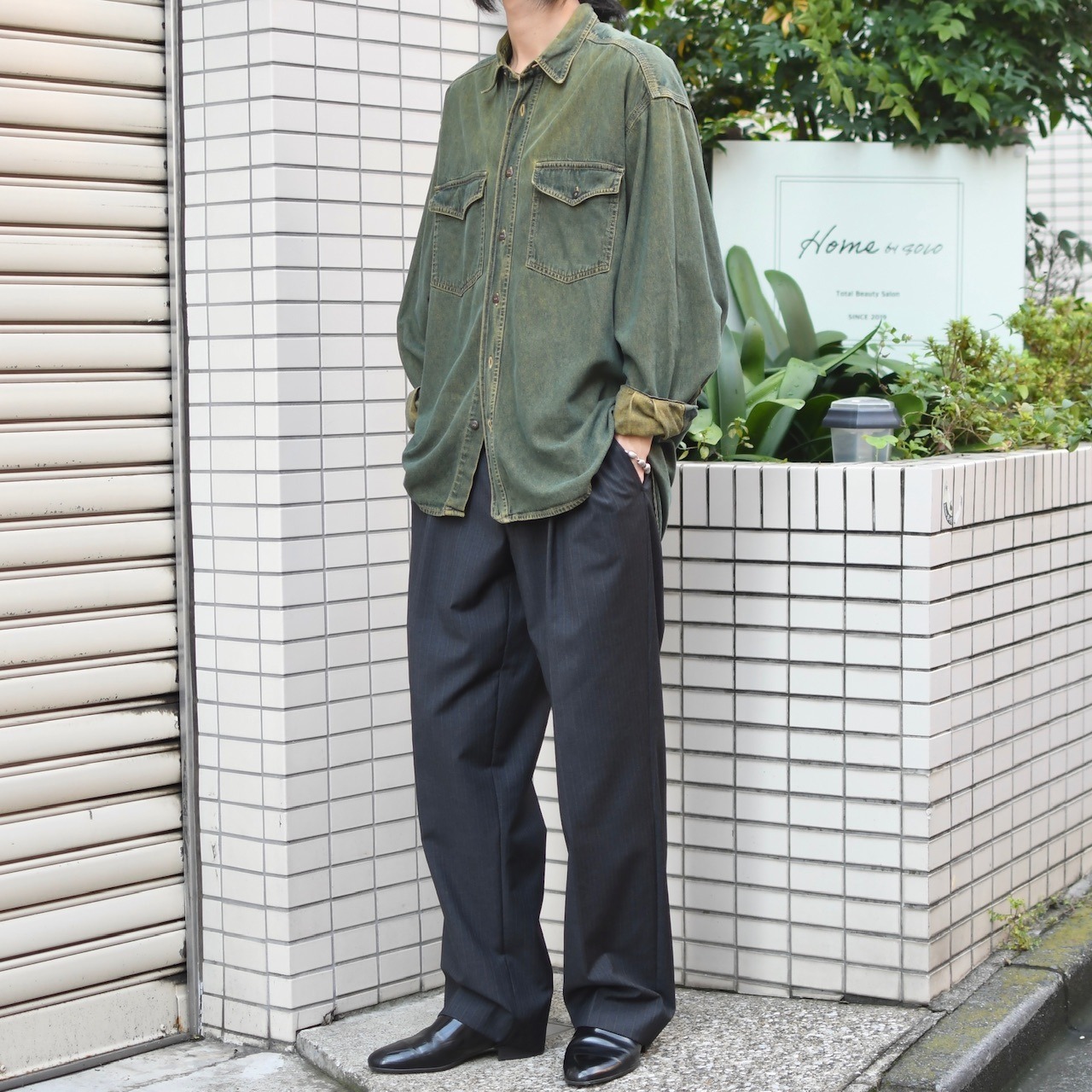faded design denim shirt