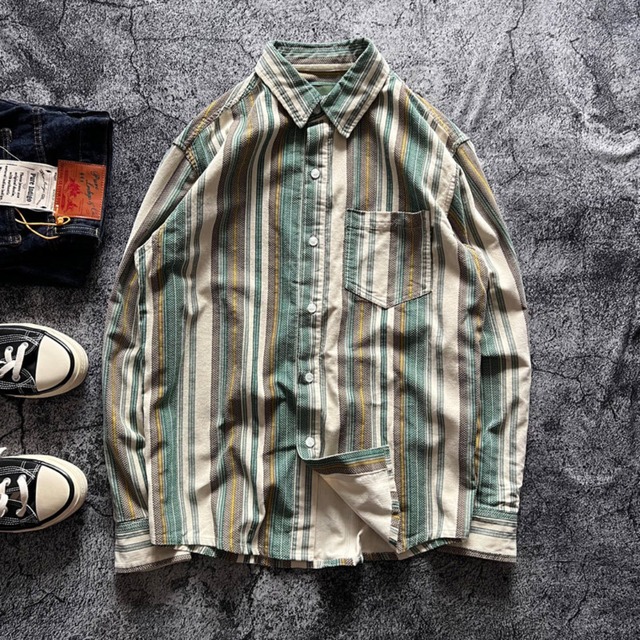 corduroy striped loose long-sleeved shirt(GV272)