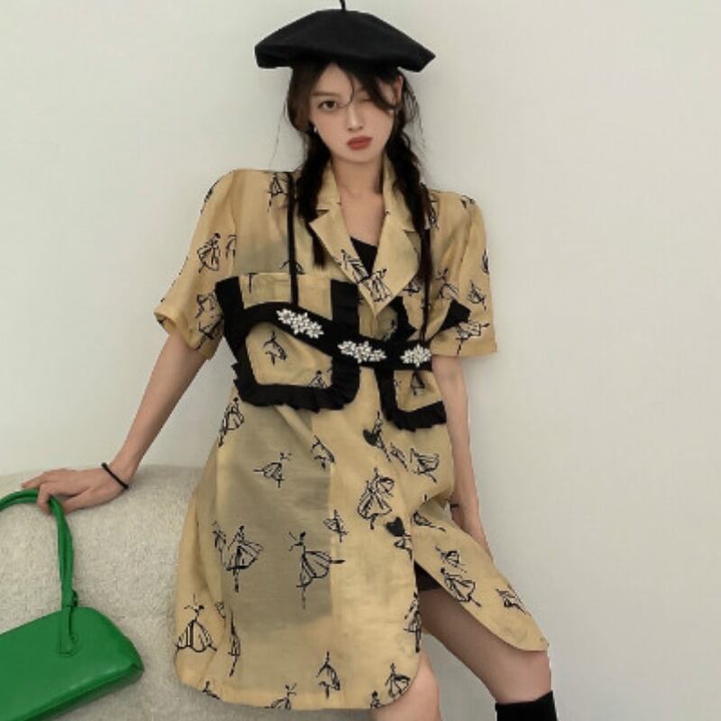 サマースタイルスタンダードフローラルドレス バックル レトロ 夏物 花柄 YY-ファッション61729245255