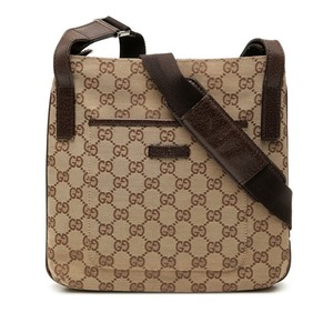 グッチ GGキャンバス 斜め掛け ショルダーバッグ 122793 ベージュ ブラウン キャンバス レザー レディース GUCCI 【中古】