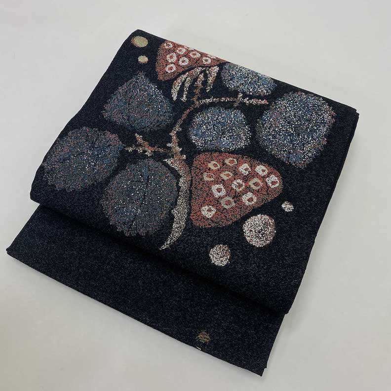 袋帯】中古 帯 礼装 正絹 結婚式 入学式 卒業式 リサイクル 黒 虫  