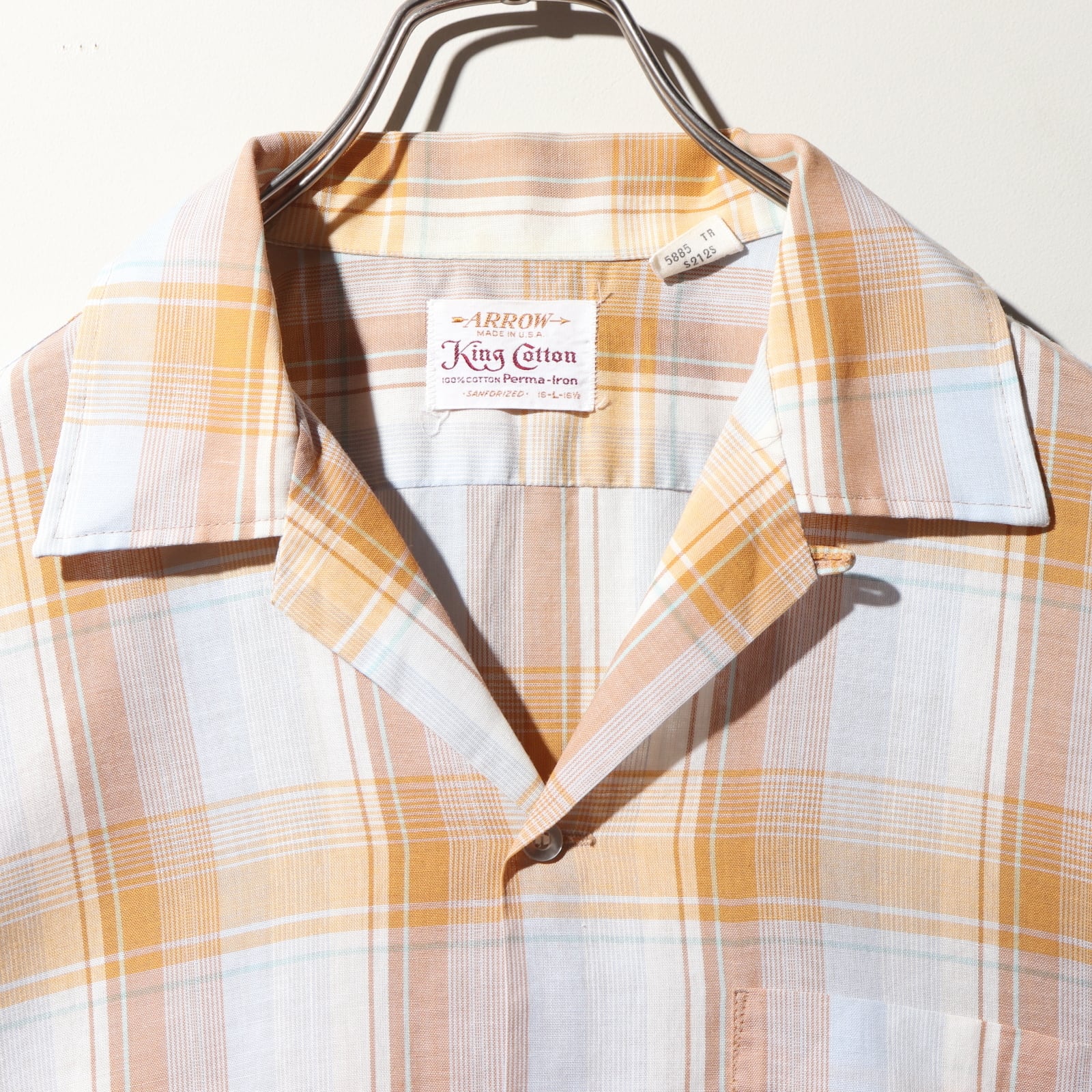 美品 L Arrow 60s USA コットン開襟チェックシャツ アロー 水色 美品 L Arrow 60s USA コットン開襟チェックシャツ アロー 水色