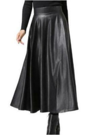 ★送料無料★11号☆フェイクレザーフレア－ロングスカート(SKN9427) 