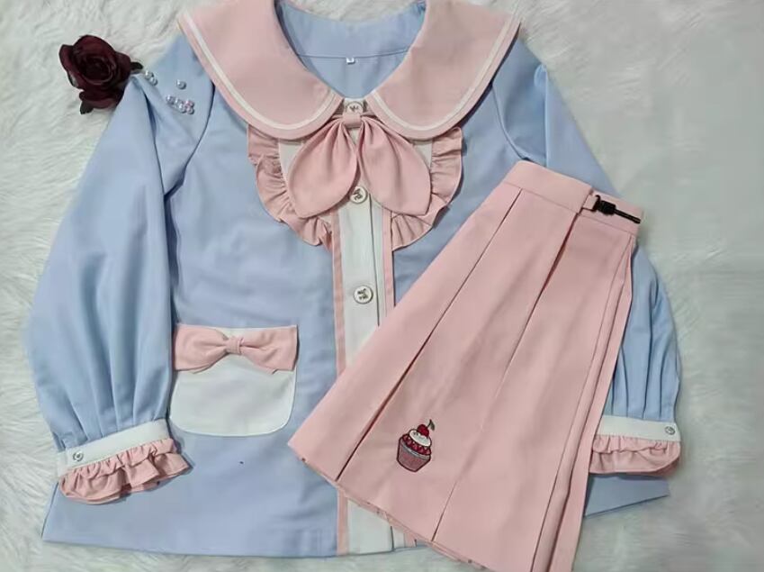 ゆめかわ♡袖丈&リボンが選べる♪ケーキ刺繍制服セット ゆめかわ♡袖丈&リボンが選べる♪ケーキ刺繍制服セット