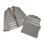 アンサンブル カシミヤ100% HANAE MORI ハナエモリ リアルファー スパンコール カーディガン ノースリーブセーター 40/グレー レディース