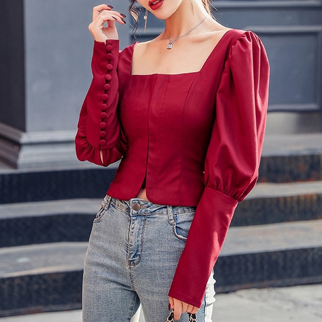 スクエアネックブラウス レディース 送料無料 コルセット風ブラウス トップス シャツ ブラウス パフショルダーロングカフストップス プルオーバー 長袖 ボリューム袖 パフスリーブ バルーンスリーブ スクエアネック スリム タイト 大人可愛い きれいめ 上品 レトロ 大人女子 こなれ感 キュート ガーリー エレガント 大人カラー モテ 高見え 格上げ インスタ映え 春夏 秋冬 大人 かわいい おしゃれ 普段使い デイリー お呼ばれ お出かけ パーティー 二次会 トレンド