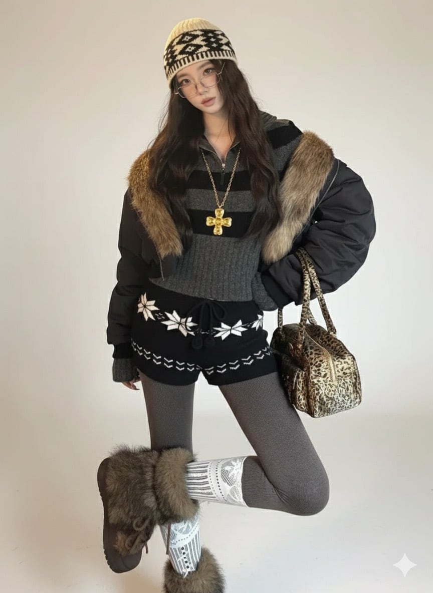 Myurina ノルディック柄 ニットショートパンツ 平成ギャル フェミニン