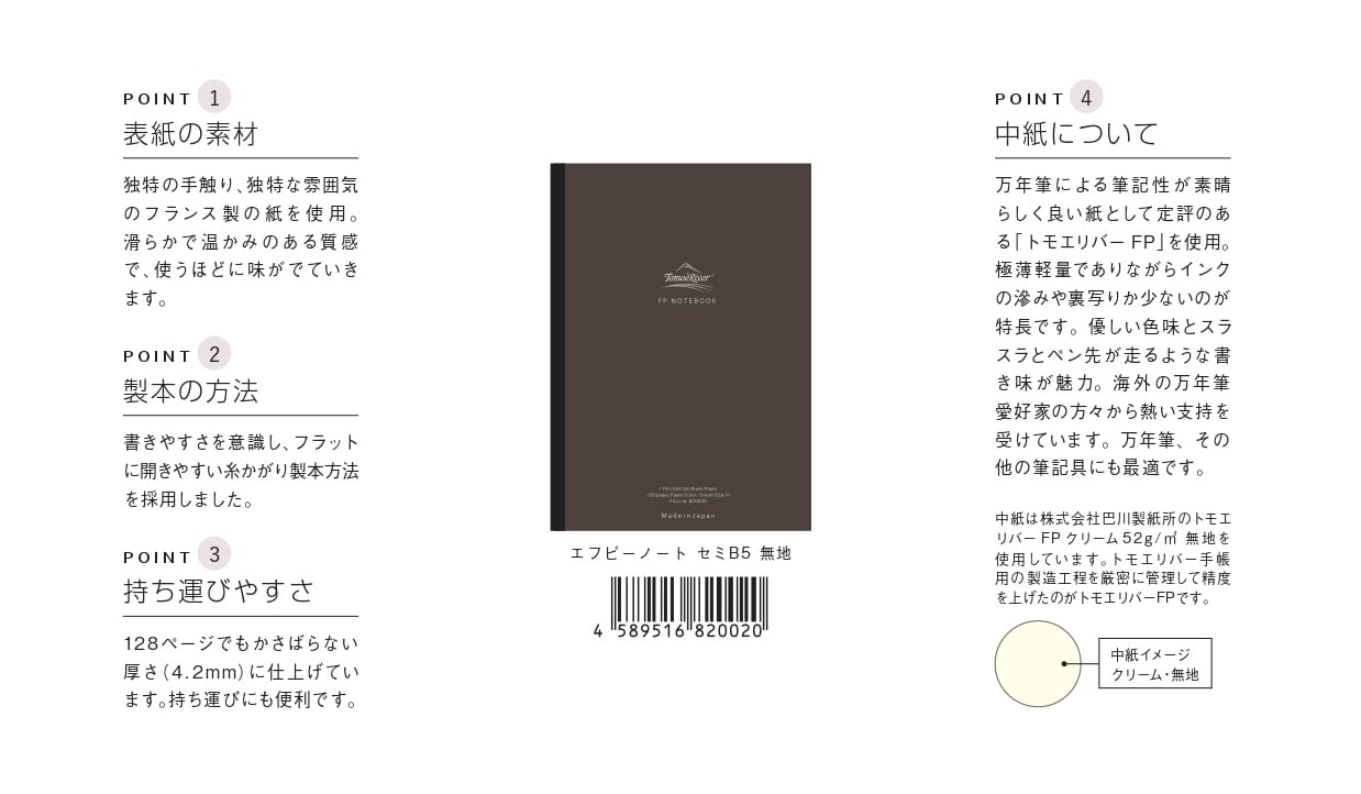 F.O.J. STATIONERY トモエリバー エフピー ノート セミB5 無地 文具用