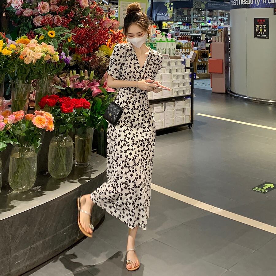 ドレス レディースサマー薄手ロングフローラルスリーブ 夏物 花柄 1号婦人50957319927