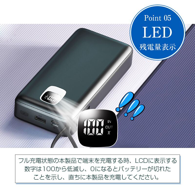 モバイルバッテリー 大容量 30000mAh 防災電源 4本ケーブル内蔵 完全
