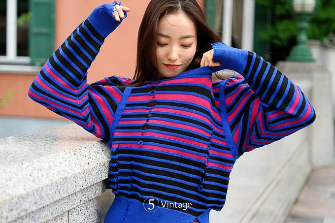 Yves Saint Laurentダメージストライプニット | 5Vintage