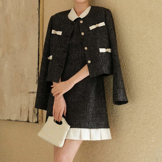 SET◆Ribbon accent jacket ＆ dress　M1709