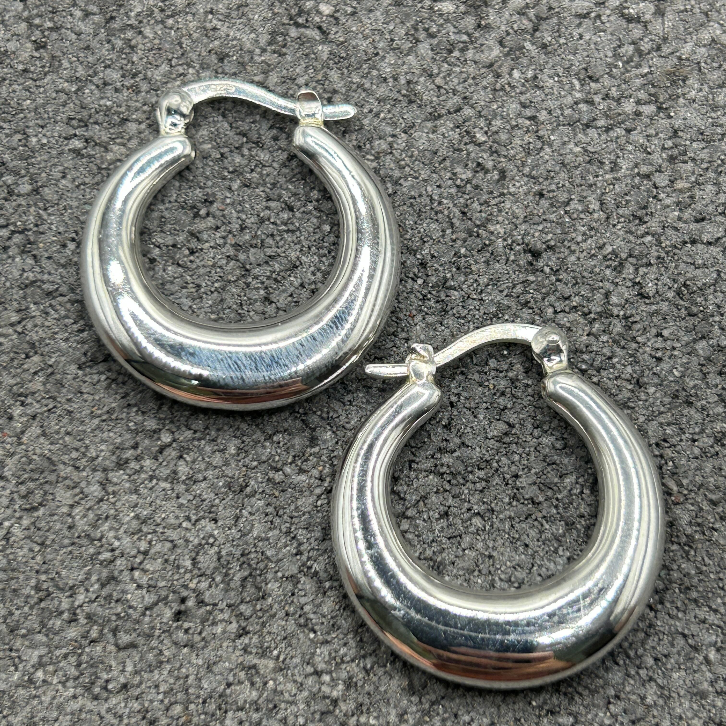 シルバー925 Silver ビッグシンプルフープピアス/軽研磨仕上げ/両耳