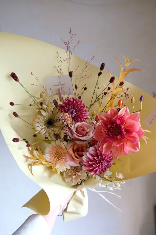 ドライフラワーのブーケ × 染めリボン