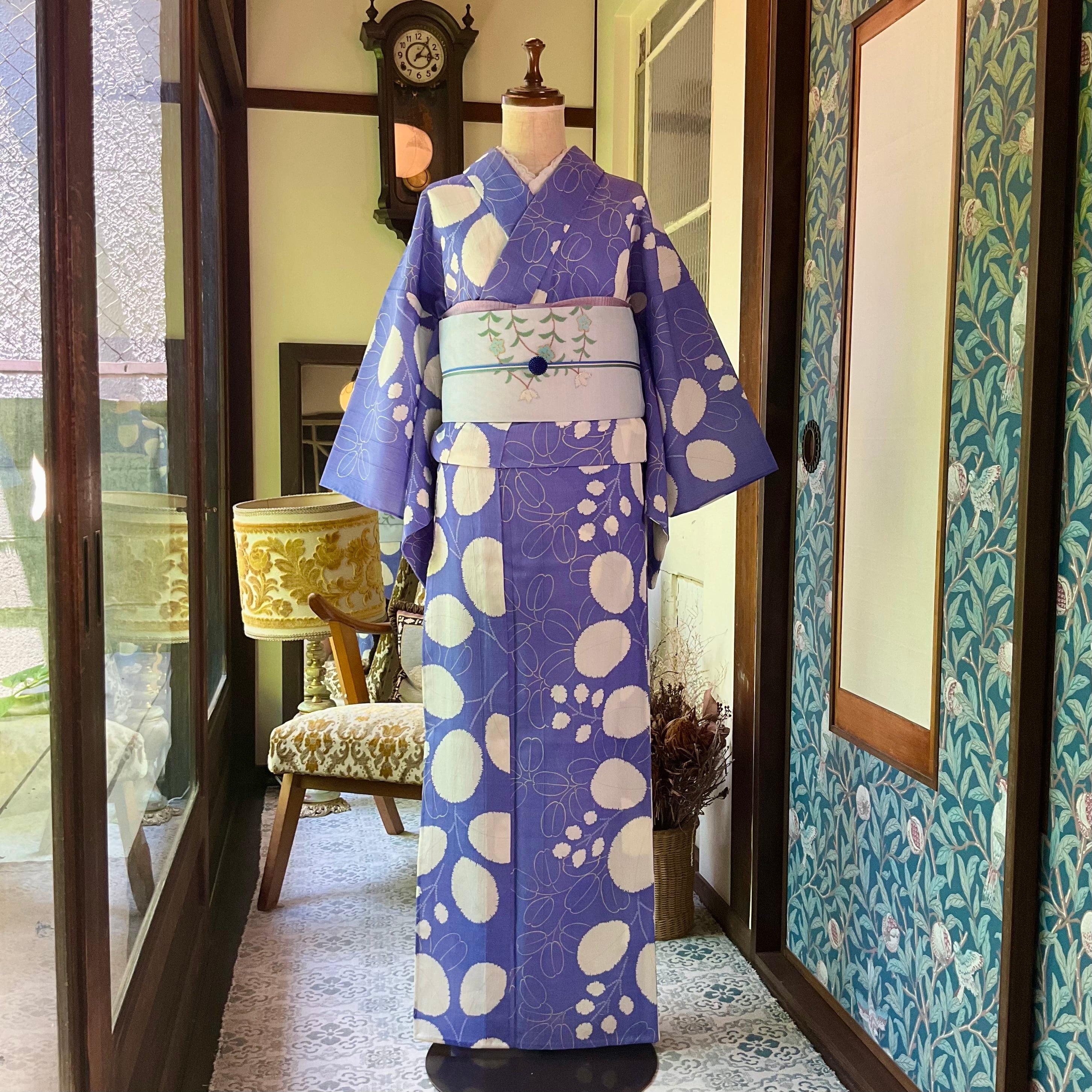 tall＊萩のささやき＊洗えるきもの 単衣 萩 ブルー 青 天色 涼しい