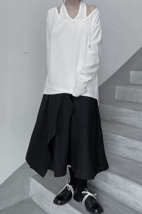 Layered design longsleeve Tshirts/WHITE
