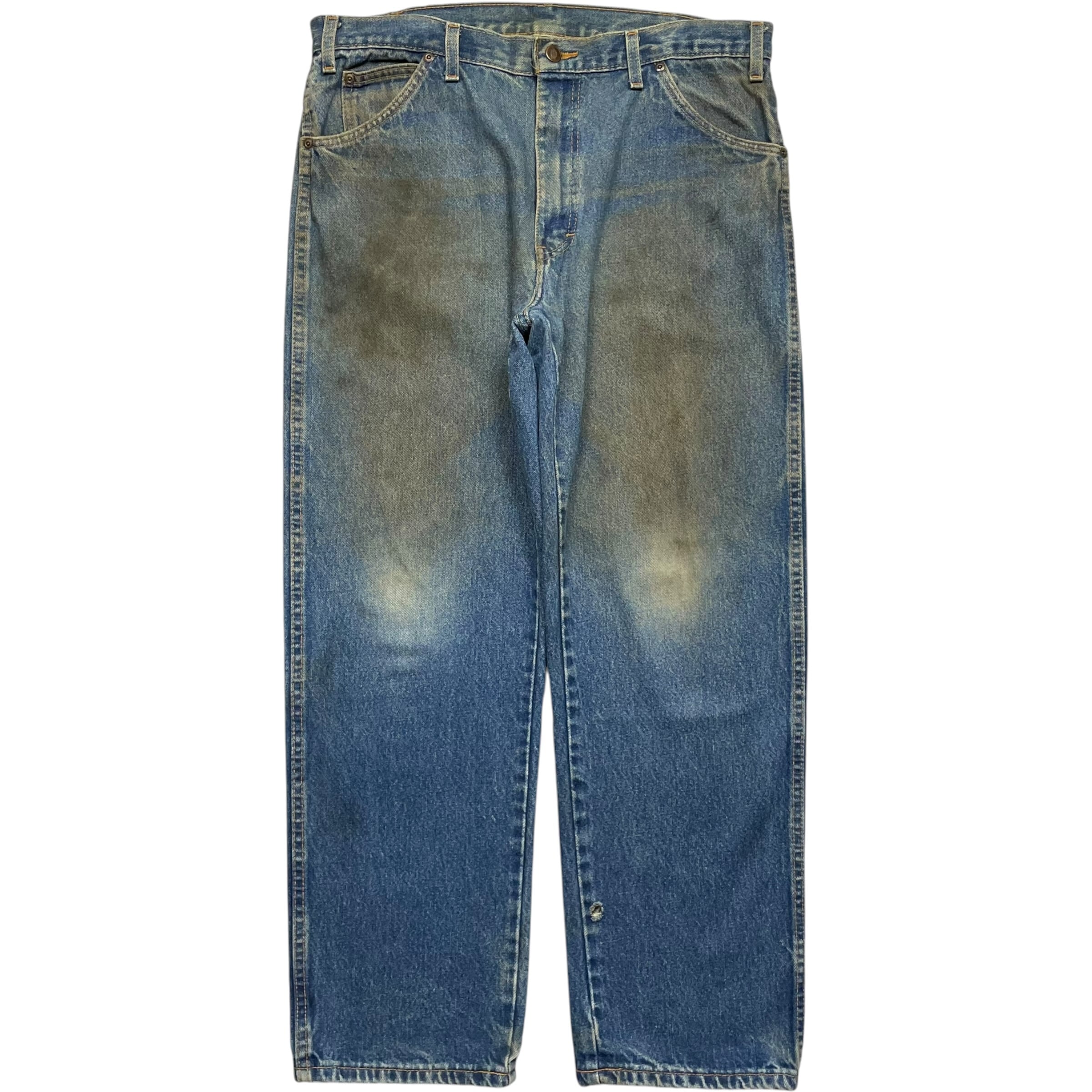 《実寸 W35 L29》 Dickies ディッキーズ ペインターパンツ ワークパンツ デニムパンツ 色落ち◎ フェード◎ ダメージ ワンポイントロゴ no.10263
