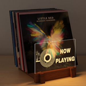 【在庫のみ】YuanDian Now Playing レコードスタンド レコード収納 レコード展示棚 木製 アクリル製 LEDランプ 卓上収納 デスク USB電源付き イルミネーションLEDディスプレイ