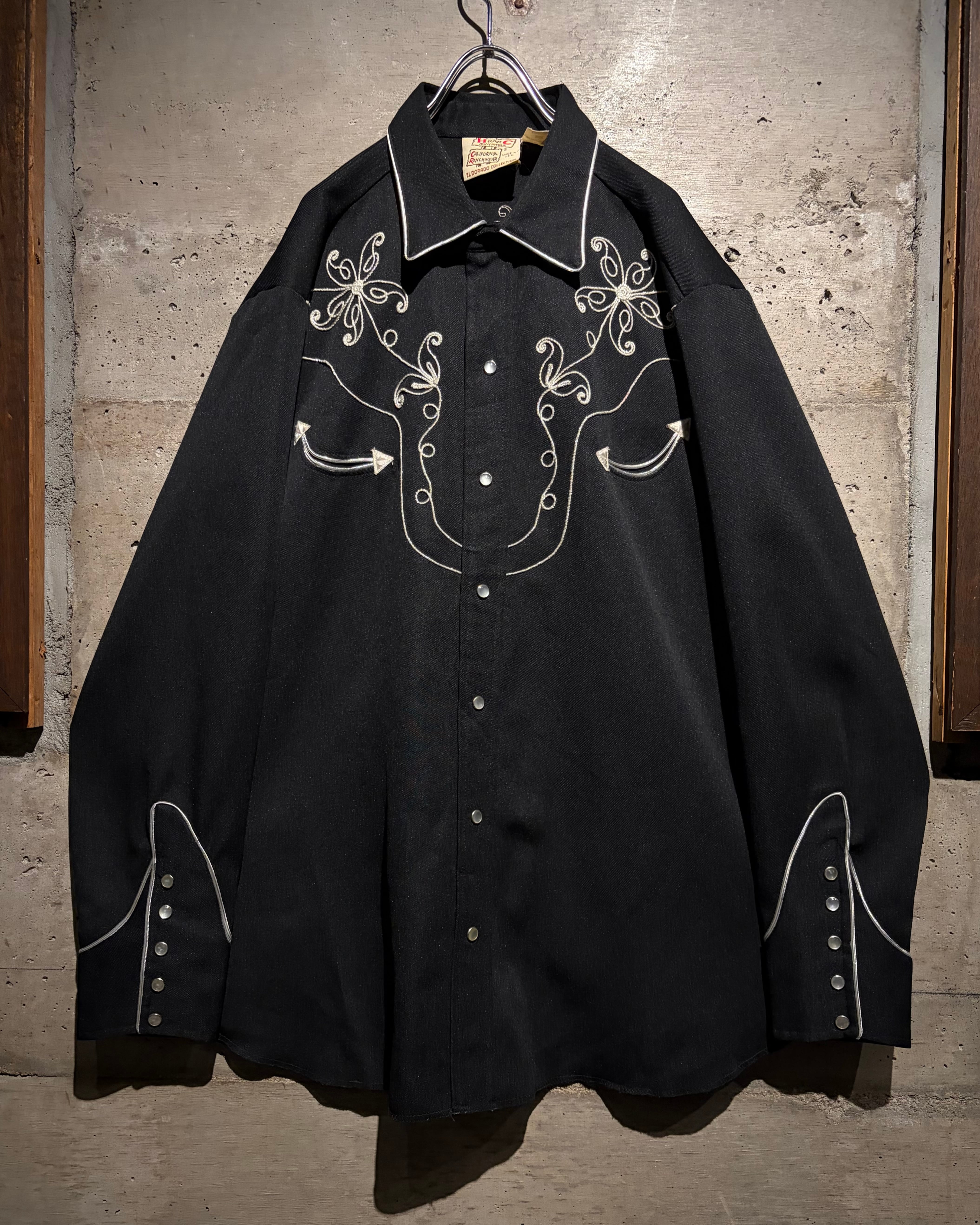 Caka】70's “H BAR C” Flower Embroidery Vintage Western Shirt