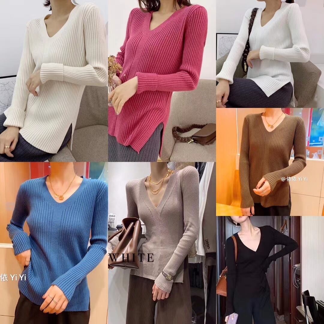 Vネック　リブスリットニット　AJ111-B07