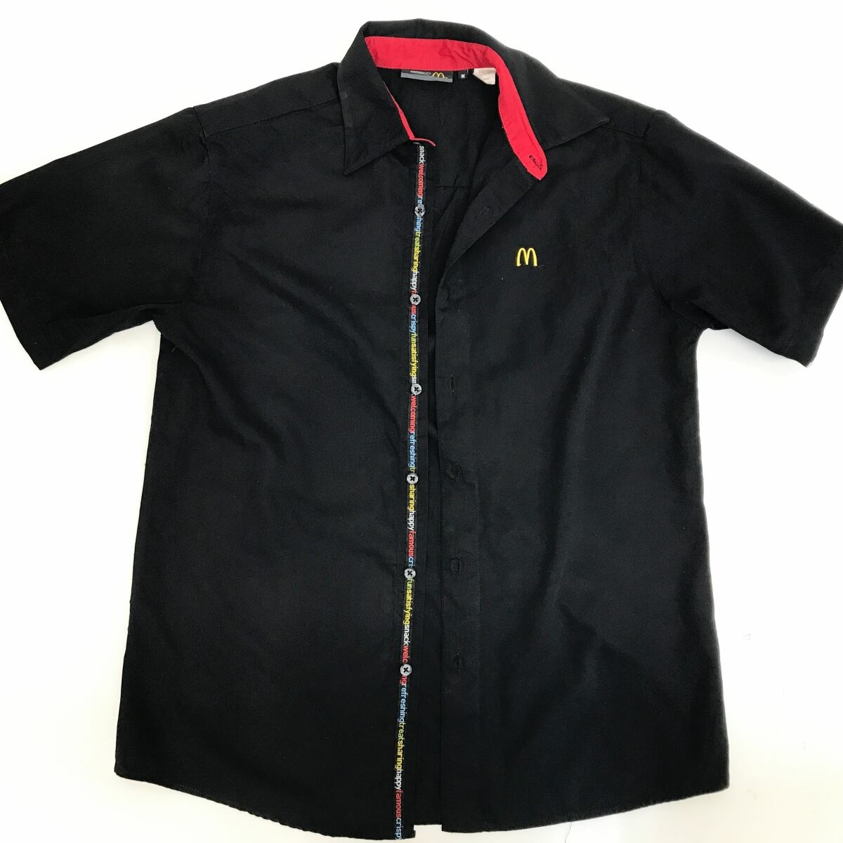 APPAREL COLLECTION マクドナルド テーピングシャツ ワンポイント刺繍入り ワークシャツ ブラック L 半袖 タグ