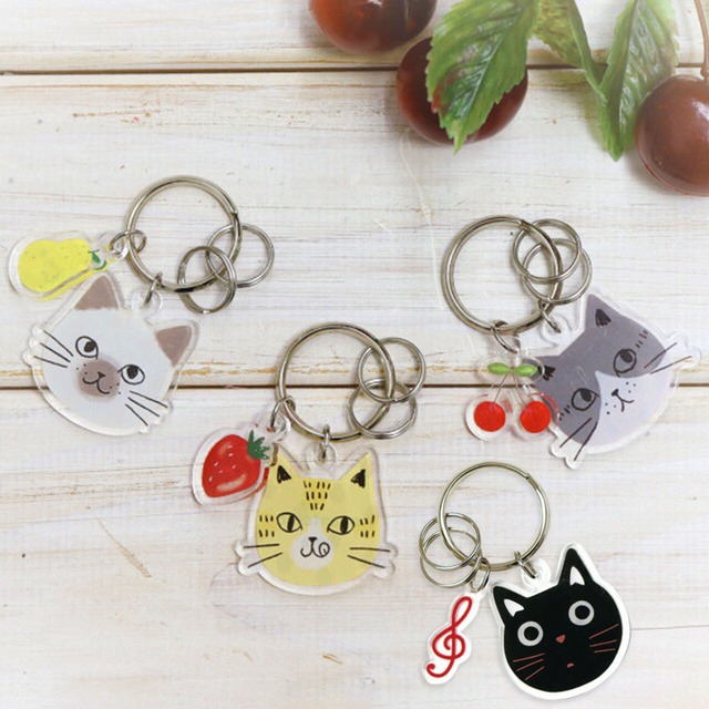 猫 キャット フェイス アクリル キーリング キーホルダー にゃんとも たま【379】