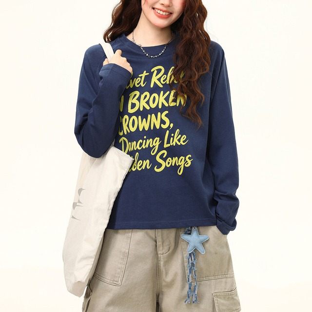 ビッグレタリンググラフィックロングスリーブTシャツ 2col   R02516