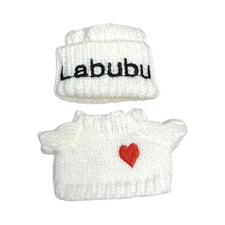 LABUBU 着せ替え 17cm ラブブ服 ブラック 黒 ホワイト 白 ロゴ刺繡入り