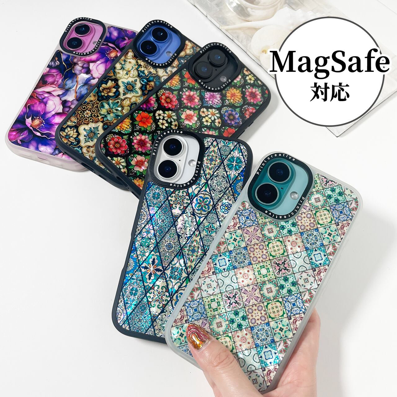 天然貝名刺カードケース（ピンクモロッコタイル）螺鈿アート｜ギフト