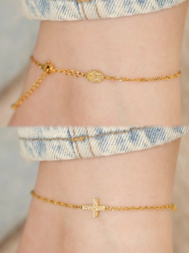 screw 】316L medai & cross anklet #a25 | rani