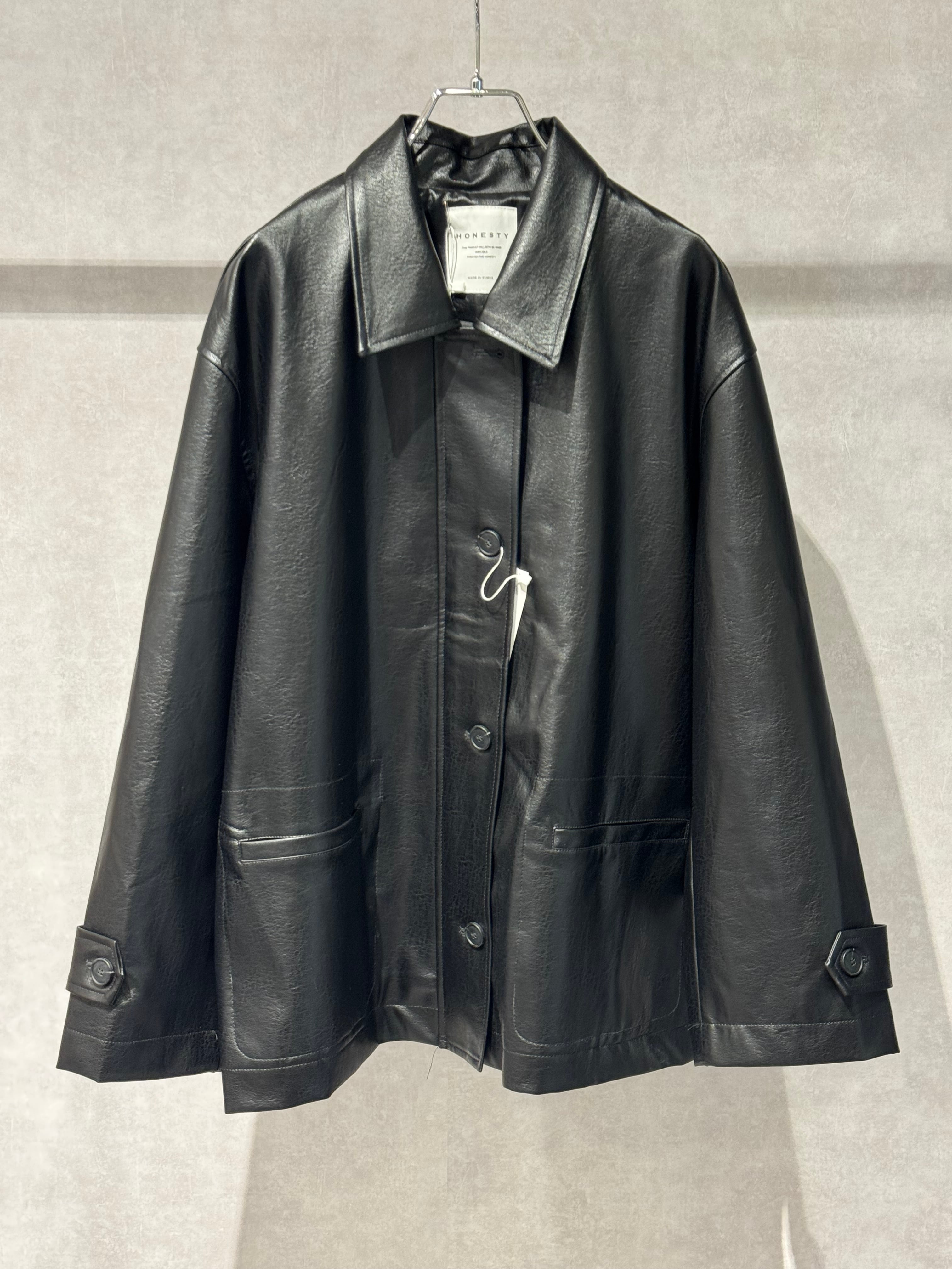 shiny leather look half jacket
