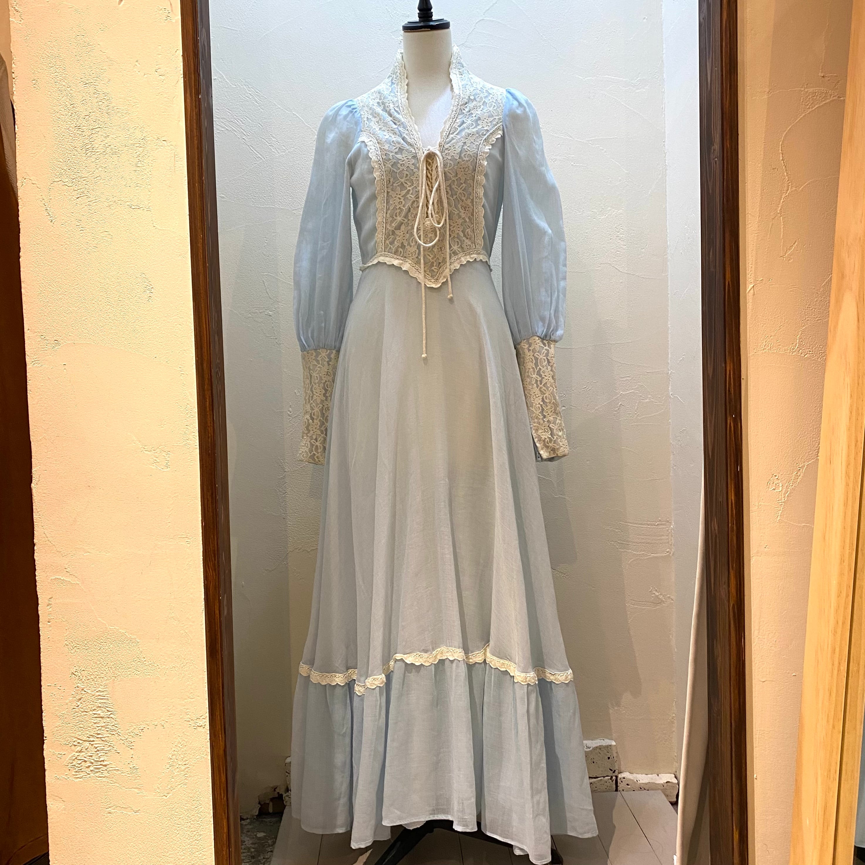 60年代 GUNNE SAX 黒タグ ガニーサックス ワンピース 水色 古着 古着屋 ...