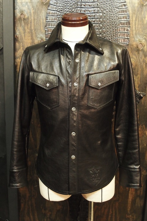 Item No.0392：Special custom Smooth Back Leather Shirts/BLACK/ size S 