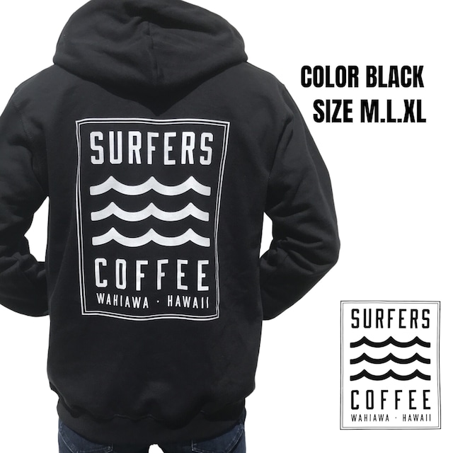 SURFERS COFFEE フーディー　プルオーバーパーカ　裏起毛　ブラック