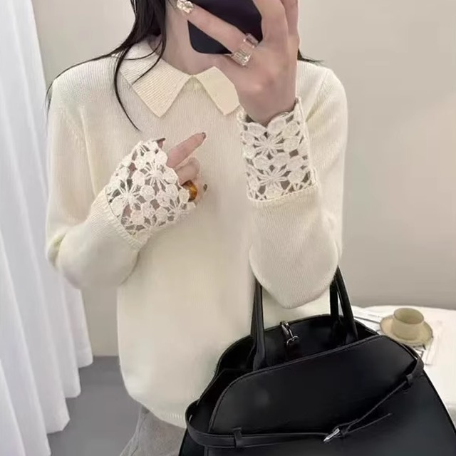 【tops】カットワークニットトップス Q7653