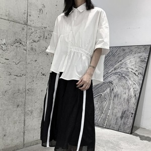 Asymmetry Gather Collared Shirt【TR3111】
