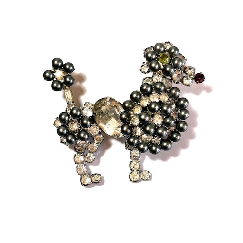 Vintage faux pearl & rhinestone poodle brooch