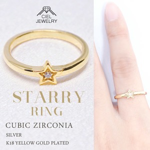 STARRY リング CZダイヤモンド SILVER925 イエローゴールドコーティング仕上げ 送料無料 シルバー925 K18GP