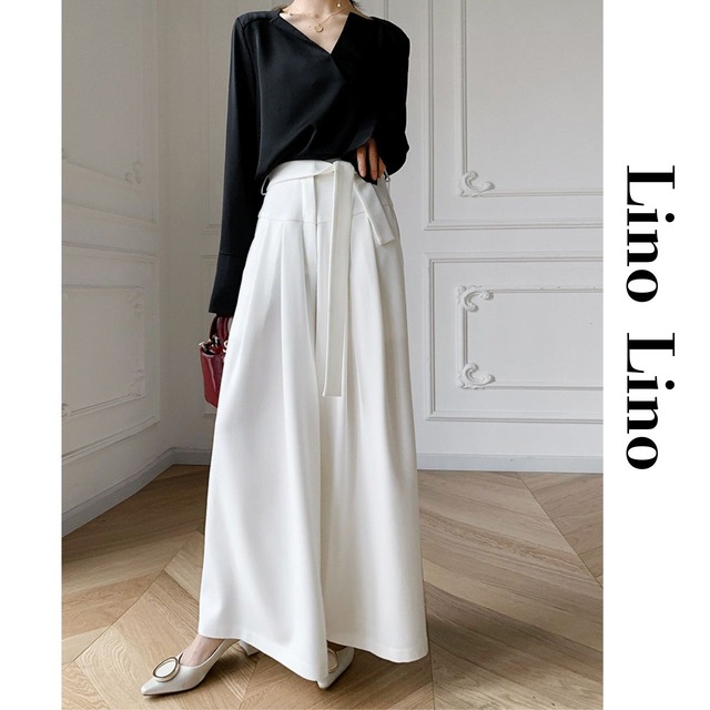 Belted Wide Leg Full Length Pants L00883