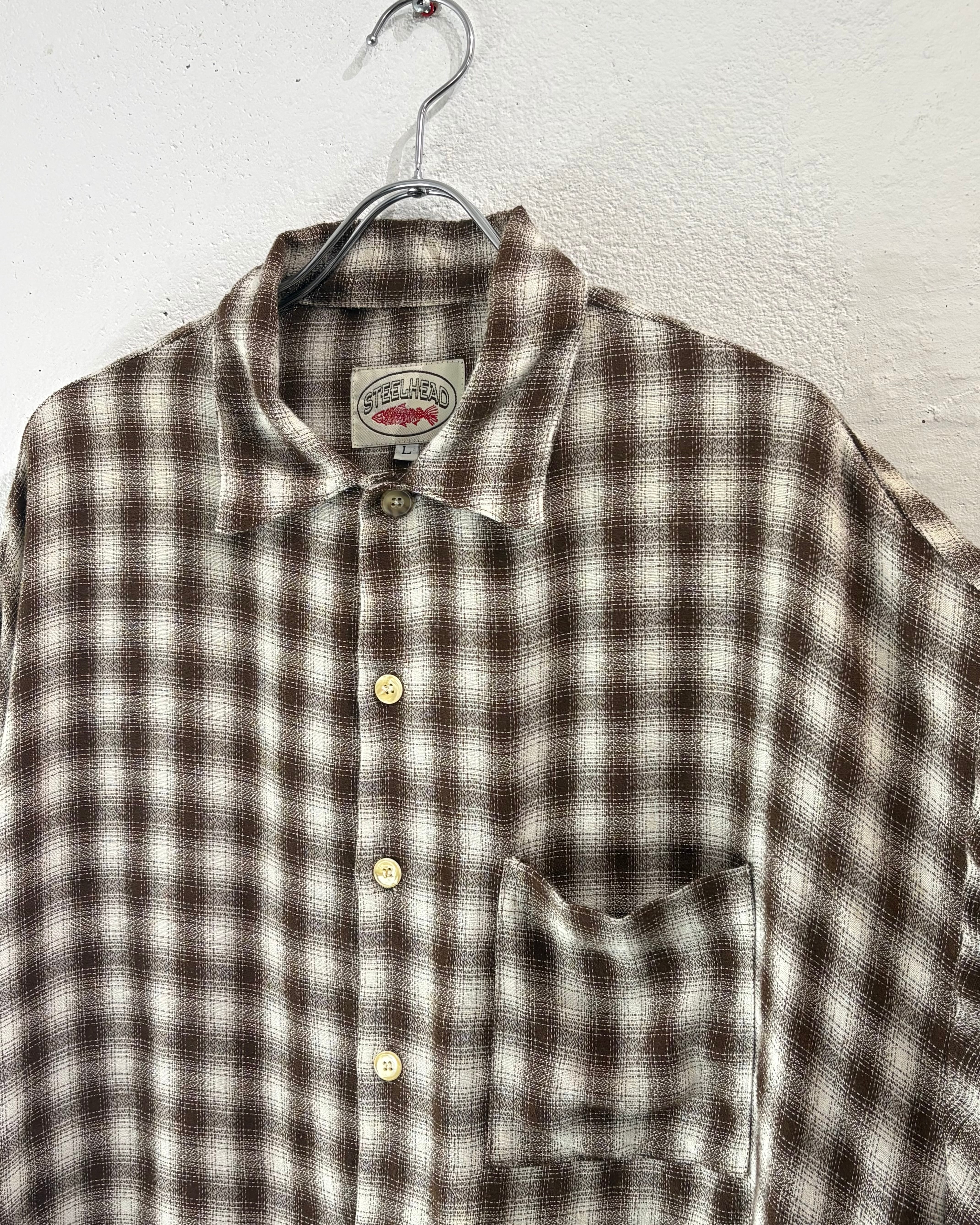 80s STEELHEAD Ombre-Check S/S Rayon Shirt USA製