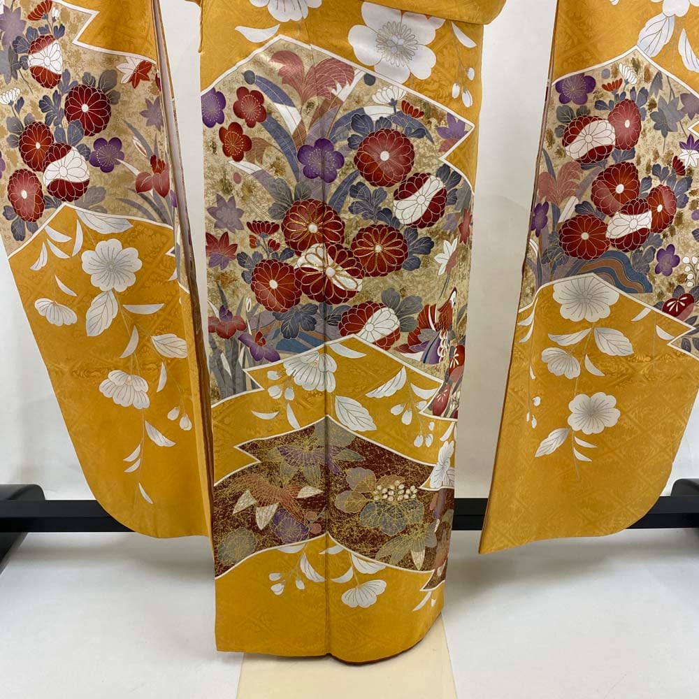 振袖 中古 黄色 正絹 古典 裄66cm 身丈165cm 正絹 美品 Mサイズ 振袖 中古 黄色 正絹 古典 裄66cm 身丈165cm 正絹 美品 Mサイズ