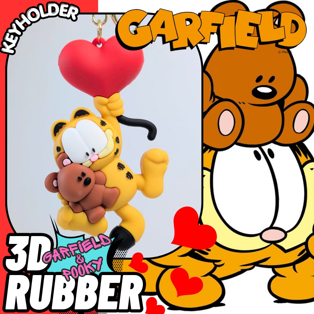 【 Garfield ( ガーフィールド ) 】『 ガーフィールド & プーキー 』 3Dラバーキーホルダー ストラップ付き / キーチェーン〚アメリカン雑貨 アメトイ〛