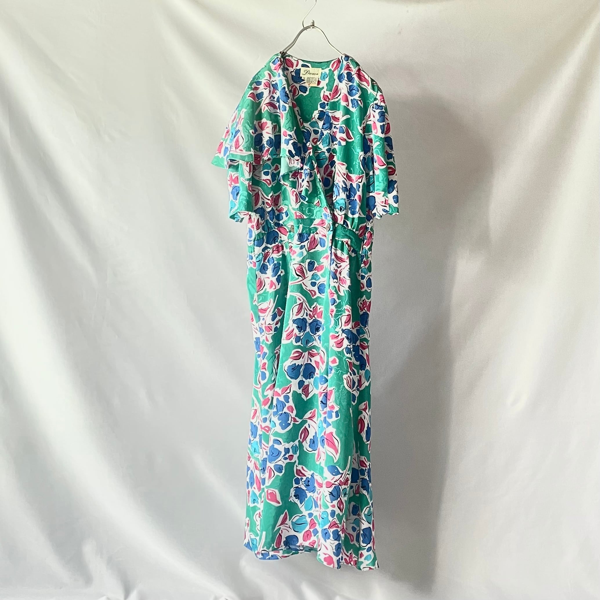 80s vintage 100% polyester green floral onepiece 80年代 80s vintage 100% polyester green floral onepiece 80年代