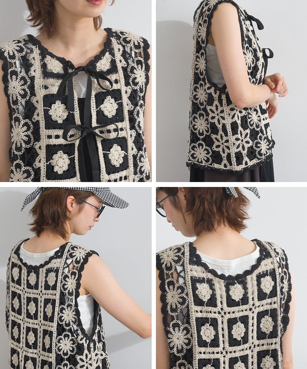 D261114 クロシェモチーフ2WAYベスト / Crochet Motif 2WAY Vest (残り