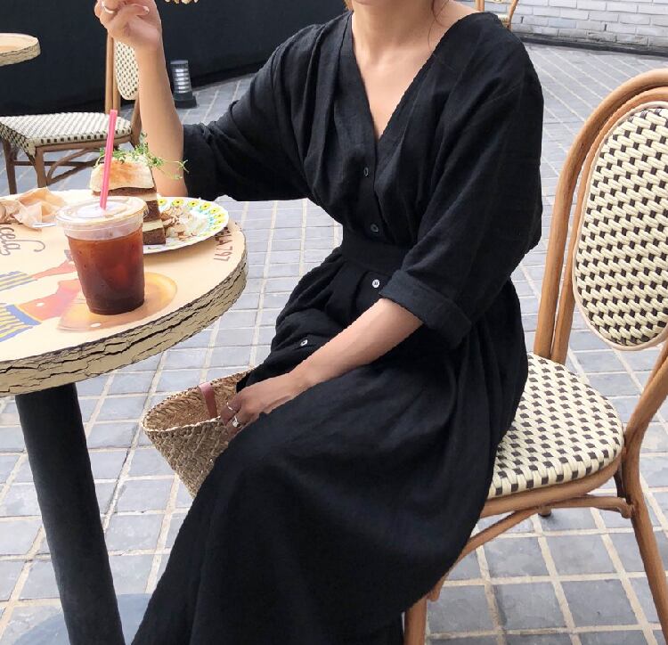 シャツワンピース ロング シャツ ワンピース マキシ丈 ロング丈 V