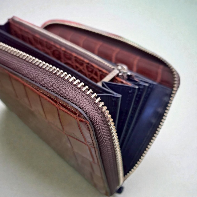 【オンライン限定クロコ財布】レッドブランラウンド財布 1本限り