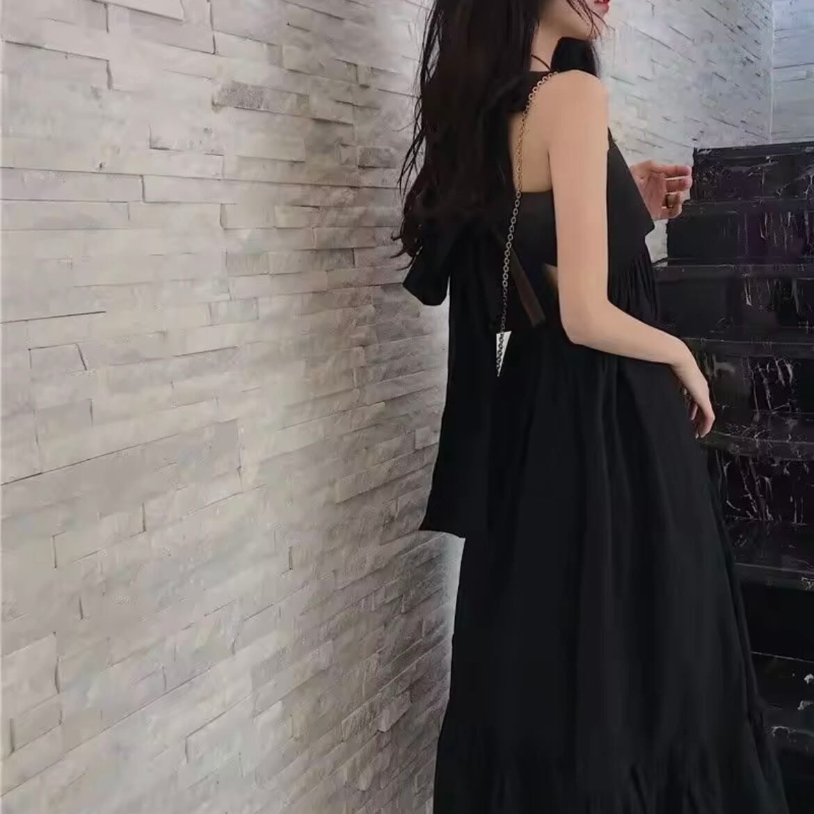 ロングフレアバックリボンサマードレス