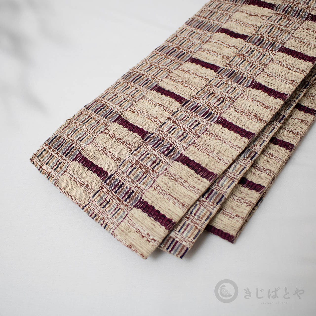 白茶に木蘭色の織りの半幅帯