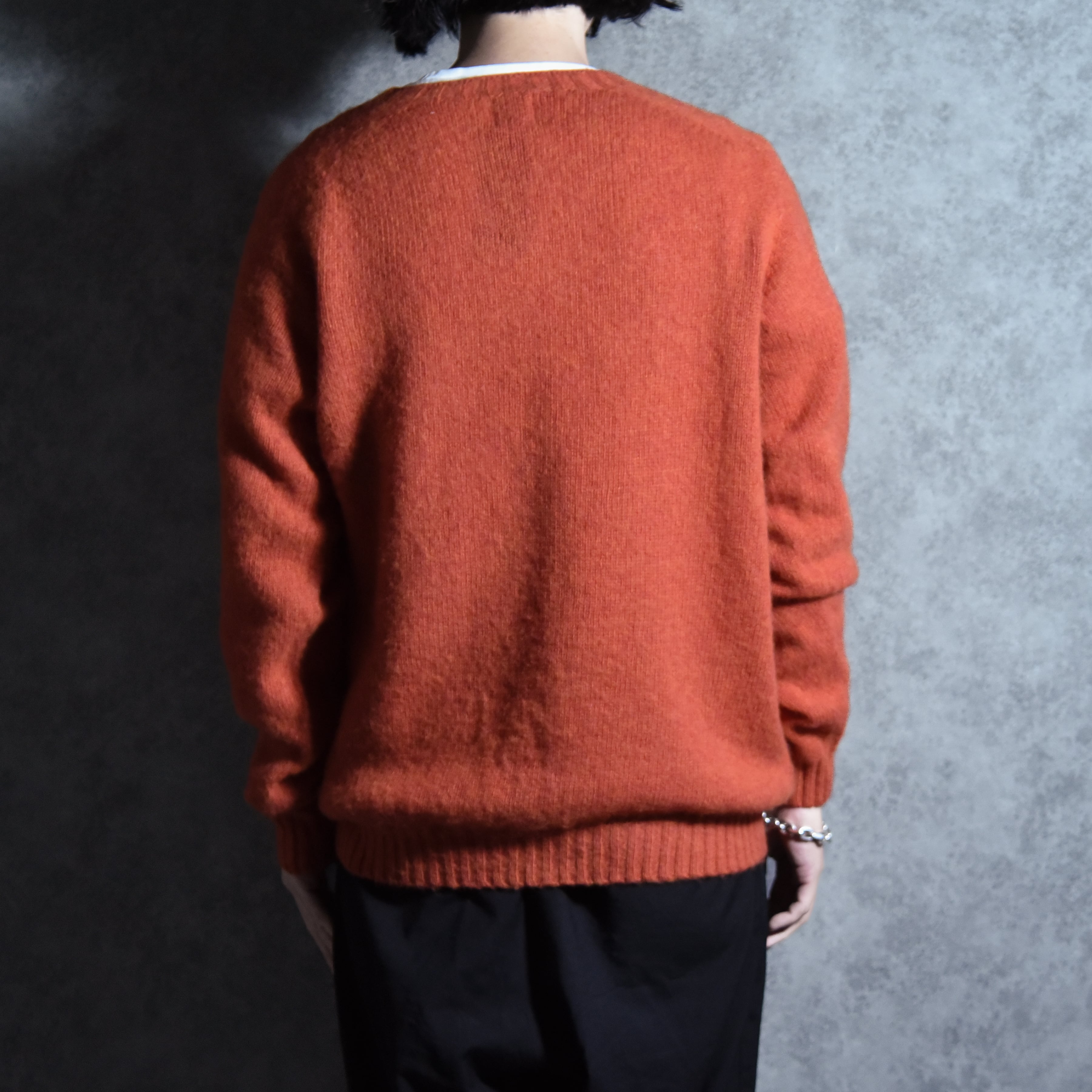 BRICK Shaggy Dog Shetland Wool Knit Sweater Crew Neck FLAME